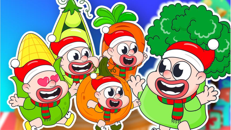 Five Little Vegetables Jumping On The Bed - Christmas Song For Kids