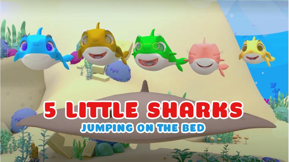 Five Little Sharks Jumping On The Bed - Kid Song 3D