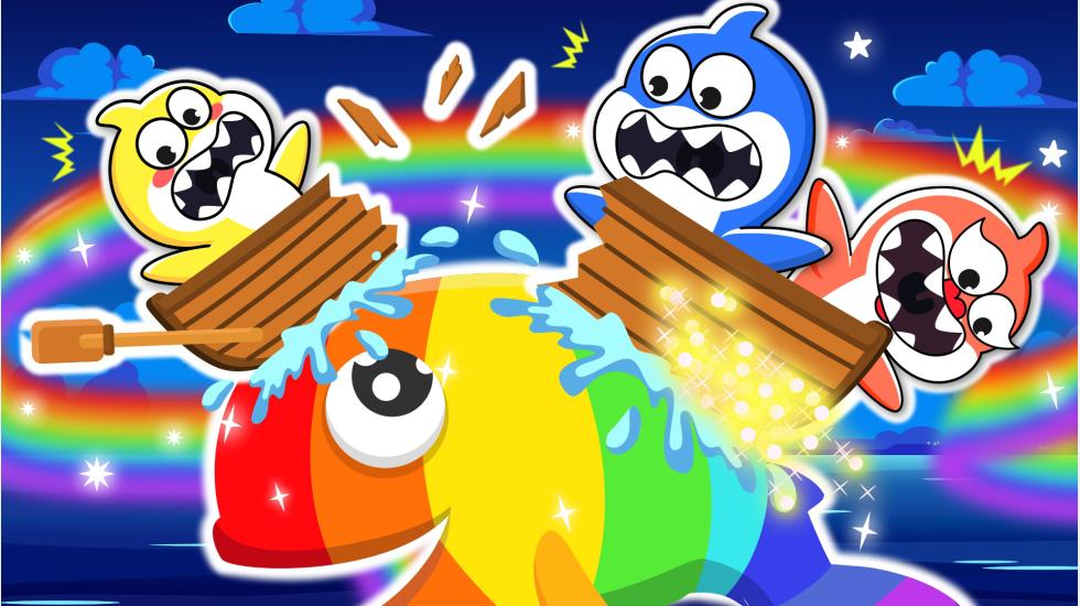 Row Row Row Your Boat-Baby Sharks Play With Rainbow Whales (Baby Shark Series-2D)