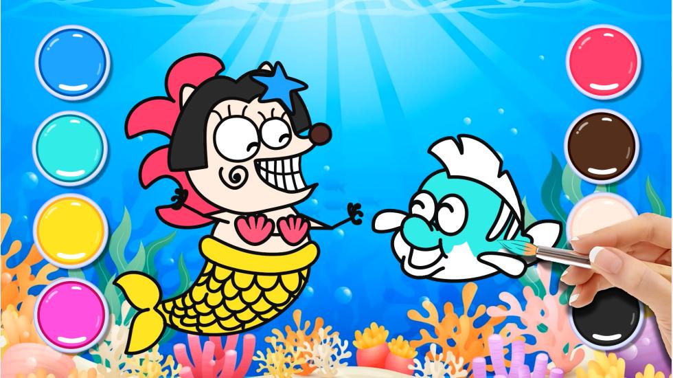 Learn the Colors Coloring for Mermaid and Naughty fish_2D Billions Kids Songs