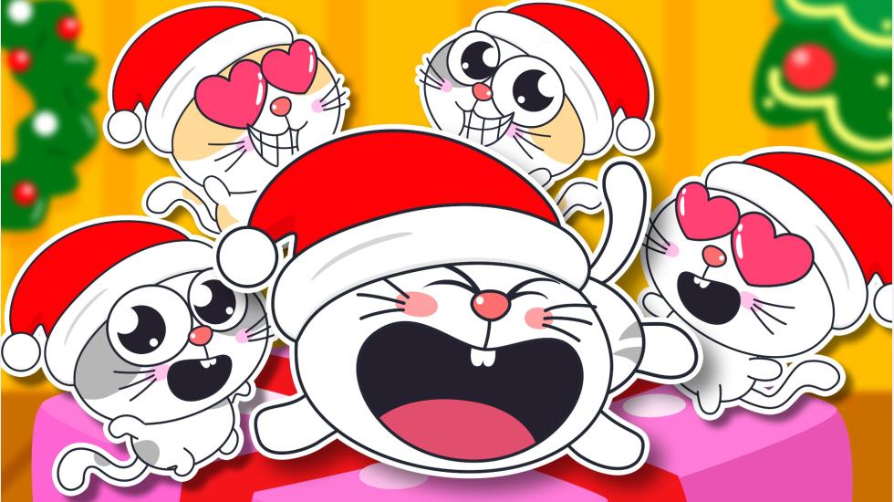 Five Little Cats Jumping On The Bed- Christmas Song For Kids